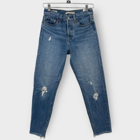 Levi's Denim - Levi's‎ Premium Wedgie Fit Jeans Women Size 25 Blue Cotton Raw Frayed Hem Ripped